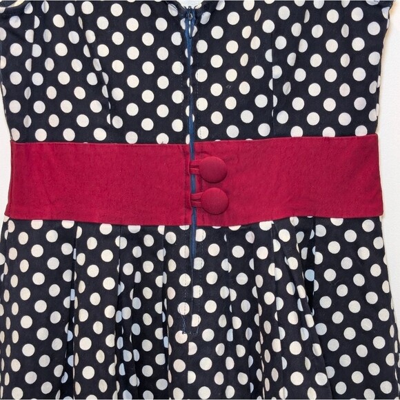 Miusol Navy Polka Dot Dress Large Red Waist Summer Party New Nautical July 4th - Picture 6 of 9
